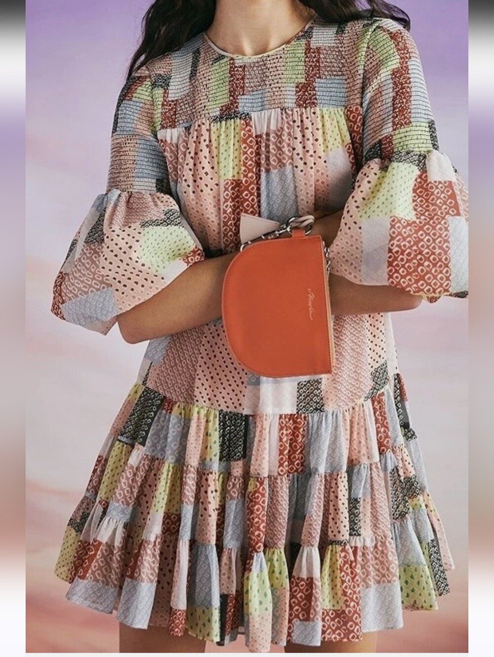 Cinq a Sept 5a7 Patchwork Rika Dress Size 10 (MCottage Prairie Puff Sleeve Artsy
